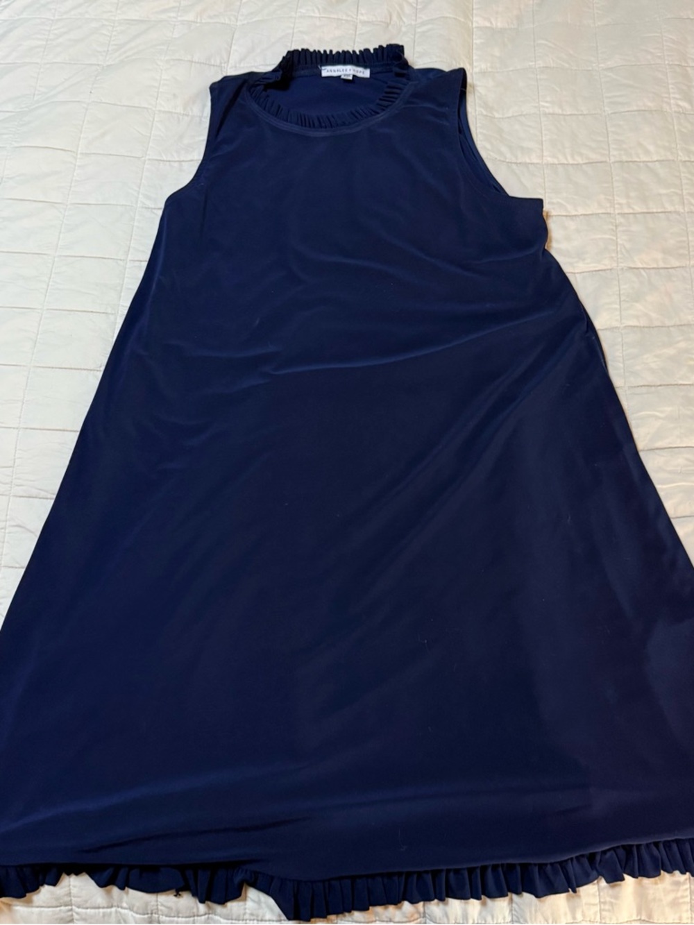 Annalee + Hope Navy Sleeveless Midi Dress with Ruffle Trim
